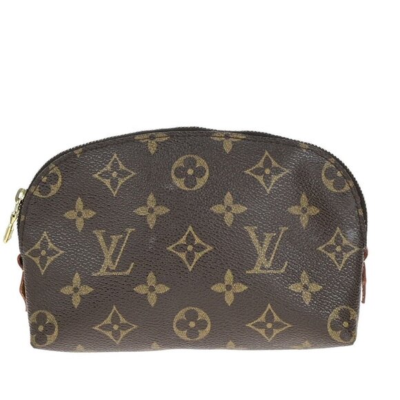 LOUIS VUITTON Pochette Cosmetic Pouch Bag Monogram Leather Brown - Picture 1 of 14